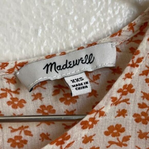 Madewell Ruffle-Yoke Prairie Top in Flower Stamp Mulled Cider Size XXS - Picture 4 of 5